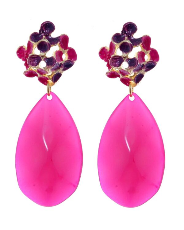 Pendientes de flores esmaltado en Rosa y Morado