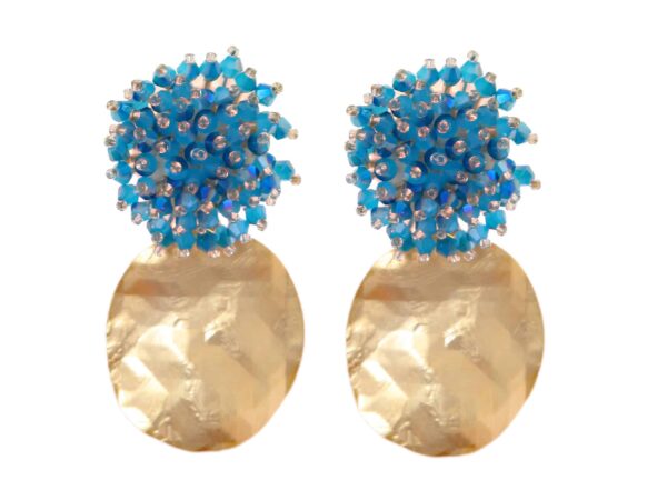 Pendientes de cristal color azul con lágrima ovalada