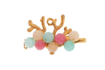 Broche dorado de corales con bolas de piedra Ágata en tonos verde jabonoso, rosa y beige - Imagen 1