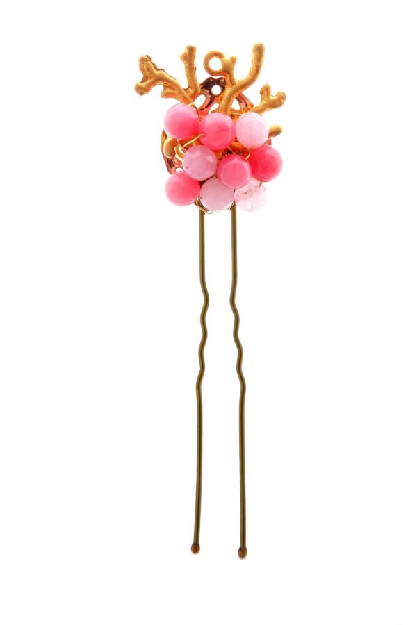 Horquilla de coral con bolas de piedra Ágata en tonos rosas