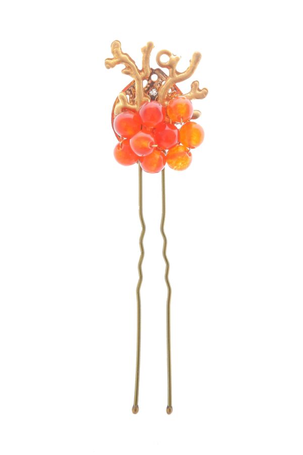 Horquilla de coral con bolas de piedra Ágata en tonos coral