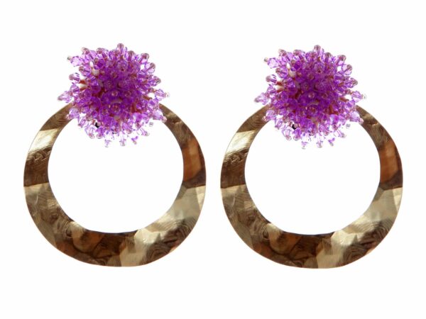 Pendientes de cristal color Malva de aro grande