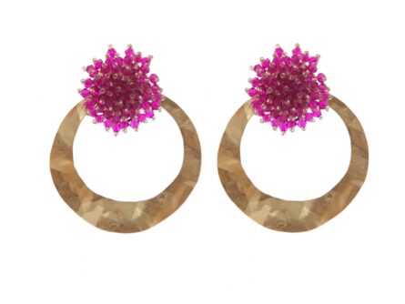 Pendientes de cristal color Buganvilla de aro grande - Imagen 2