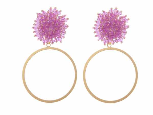 Pendientes de cristal color Malva aro grande fino