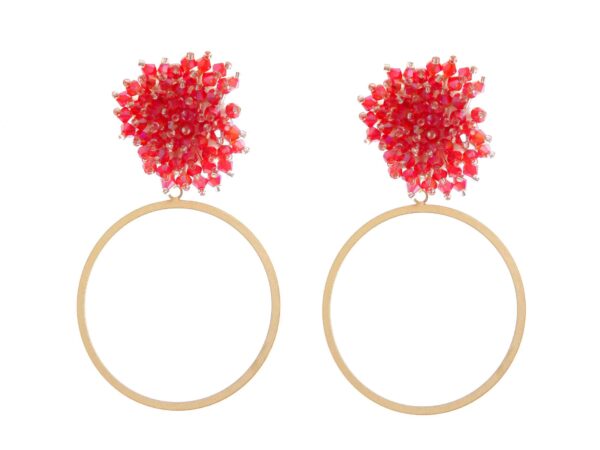 Pendientes de cristal color Rojo aro grande fino