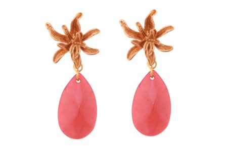 Pendiente de flamenca de lágrima de piedra cristal color coral con cabezal de flor - Imagen 1