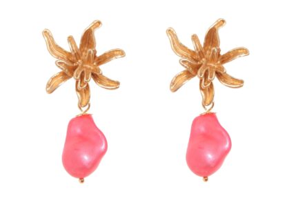 Pendiente de piedras nácar coralina con cabezal flor - Imagen 1