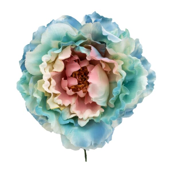 Flor de flamenca estilo peonia multicolor azul, verde y rosa