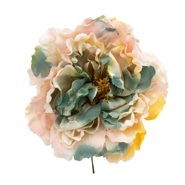 Flor de flamenca estilo peonia multicolor rosa, amarillo y verde