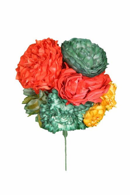 Ramillete tiara de flamenca multicolor en tonos aguamarina, naranjas y amarillos. - Imagen 1