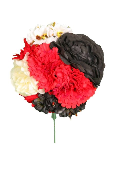 Ramillete tiara de flamenca multicolor en tonos negros, blancos y rojos. - Imagen 1