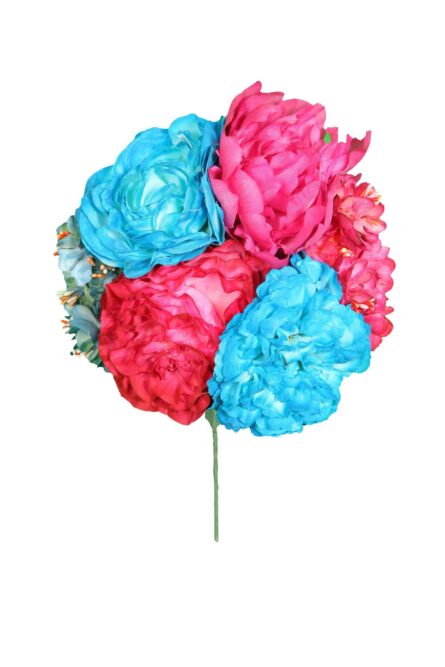 Ramillete tiara de flamenca multicolor en tonos azules y rosas - Imagen 1
