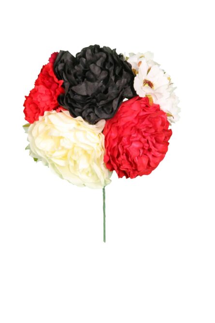 Ramillete tiara de flamenca multicolor en tonos blanco, negro y rojo - Imagen 1