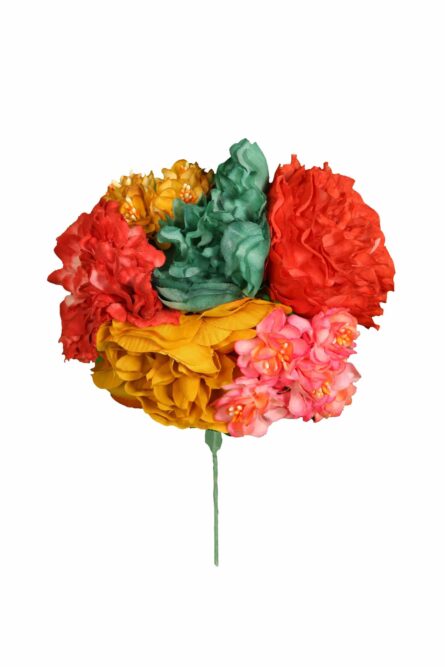 Ramillete tiara de flamenca multicolor en tonos albero, naranja y verde - Imagen 1