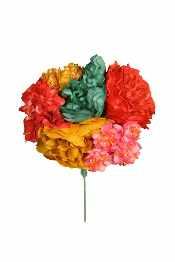 Ramillete tiara de flamenca multicolor en tonos albero, naranja y verde