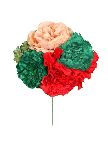 Ramillete tiara de flamenca multicolor en tonos rojo, beige y verde - Imagen 1