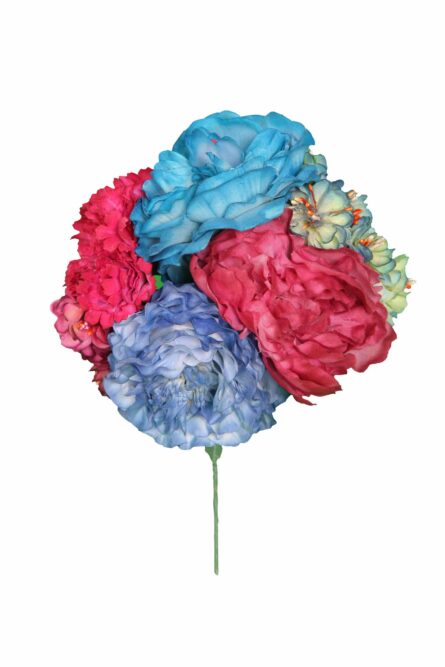 Ramillete tiara de flamenca multicolor en tonos azul y rosa. - Imagen 1