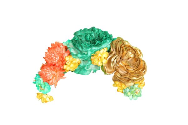 Tiara de flamenca multicolor en tonos dorado, aguamarina y naranja