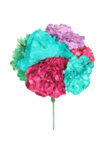 Ramillete tiara de flamenca multicolor en tonos verde agua, buganvilla y lila. - Imagen 1