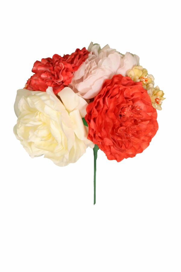 Ramillete tiara de flamenca multicolor en tonos naranja, blanco y beige