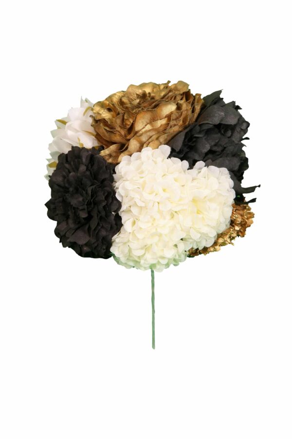 Ramillete tiara de flamenca multicolor en tonos blanco, negro y dorado