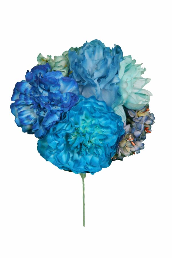 Ramillete tiara de flamenca multicolor en tonos azul, aguamarina y verde agua