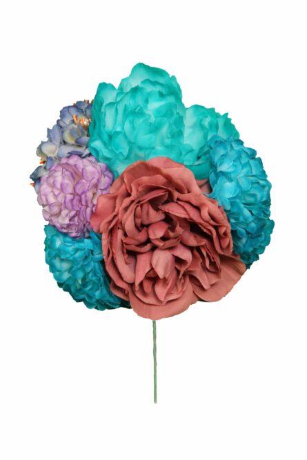 Ramillete tiara de flamenca multicolor en tonos azul, aguamarina, lila y verde agua - Imagen 1