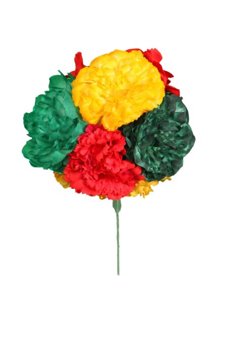 Ramillete tiara de flamenca multicolor en tonos rojo, amarillo y verde - Imagen 1