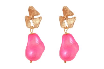 Pendiente de piedras nácar rosa fresa con cabezal 3 hojas - Imagen 1