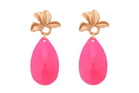 Pendiente de flamenca de lágrima de piedra cristal color fucsia con cabezal de hojas - Imagen 1