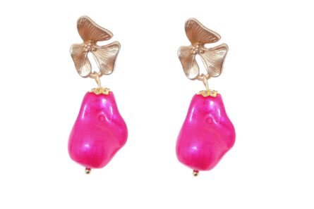 Pendiente de piedras nácar rosa fucsia con cabezal 3 hojas - Imagen 1