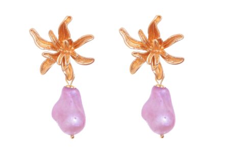 Pendiente de piedras nácar lila con cabezal flor - Imagen 1