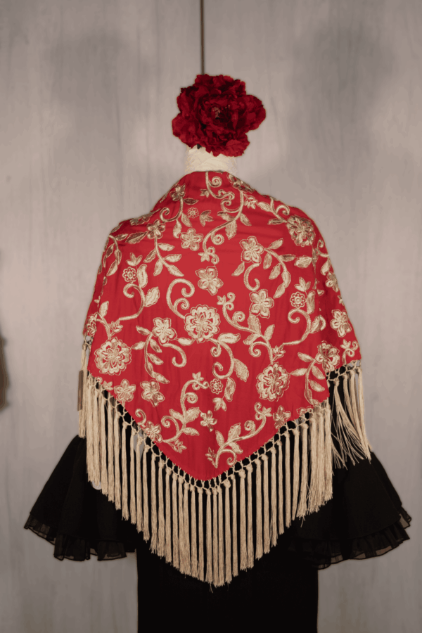 Mantón Alegría Rojo con bordado oro