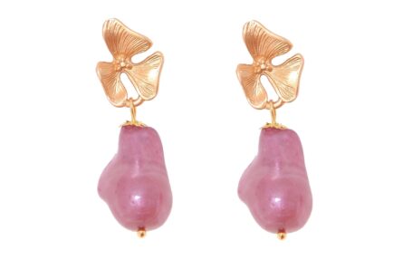 Pendiente de piedras nácar rosa maquillaje con cabezal 3 hojas - Imagen 1