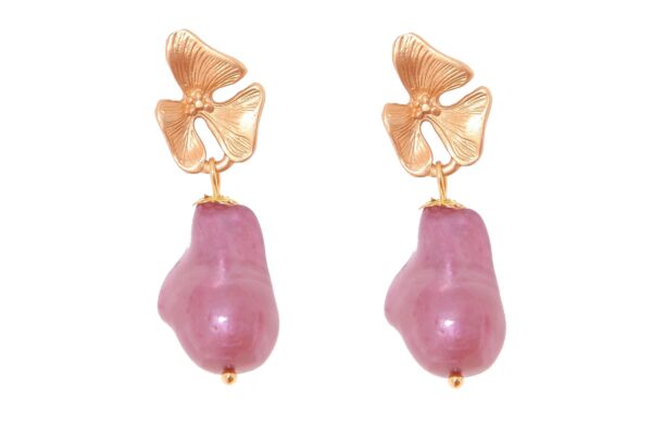 Pendiente de piedras nácar rosa maquillaje con cabezal 3 hojas