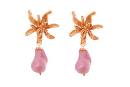 Pendiente de piedras nácar rosa maquillaje con cabezal flor - Imagen 1