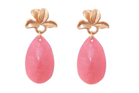 Pendiente de flamenca de lágrima de piedra cristal color rosa maquillaje con cabezal de hojas - Imagen 1
