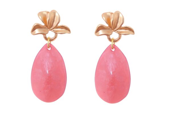 Pendiente de flamenca de lágrima de piedra cristal color rosa maquillaje con cabezal de hojas