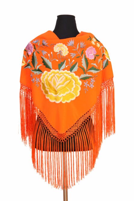 Mantón naranja bordado en multicolor - Imagen 3