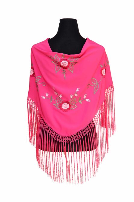 Mantón rosa fucsia bordado en multicolor - Imagen 3