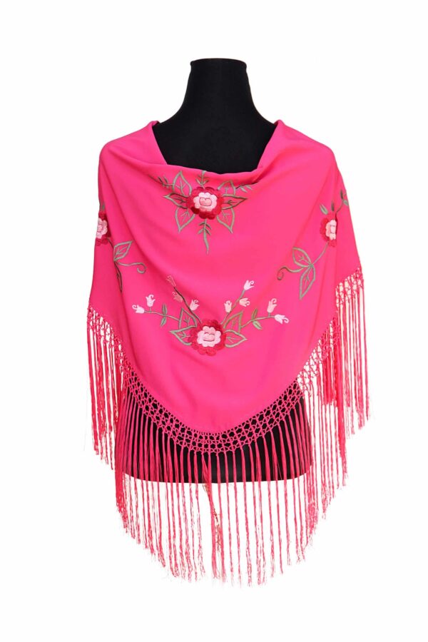 Mantón rosa fucsia bordado en multicolor