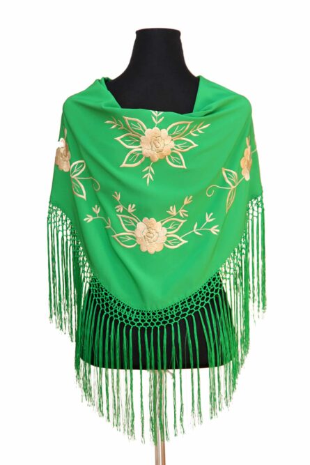 Mantón verde Andalucía bordado en tonos beige - Imagen 3