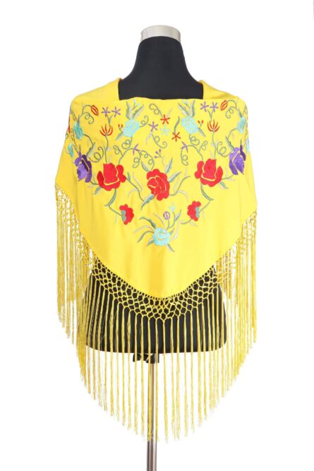 Mantón amarillo bordado en tono multicolor - Imagen 3