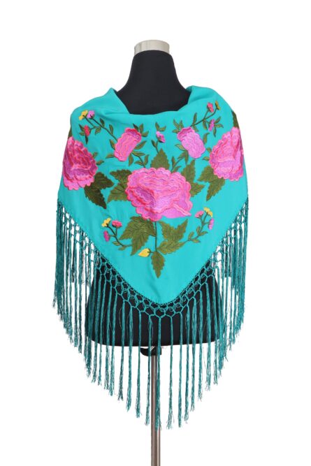 Mantón aguamarina bordado en multicolor - Imagen 3