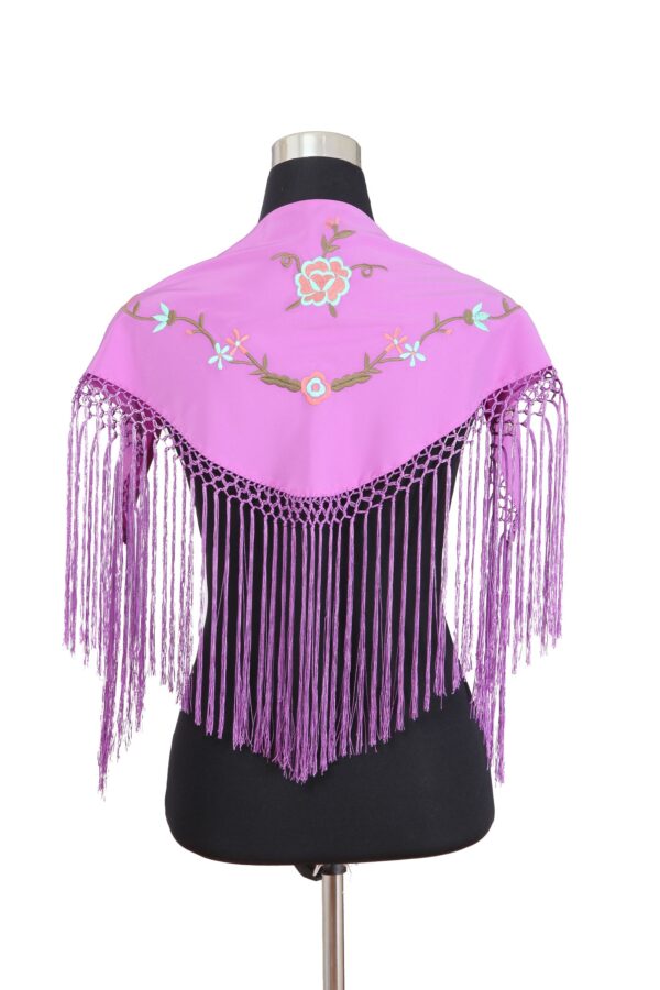 Mantón de niña lila bordado en multicolor