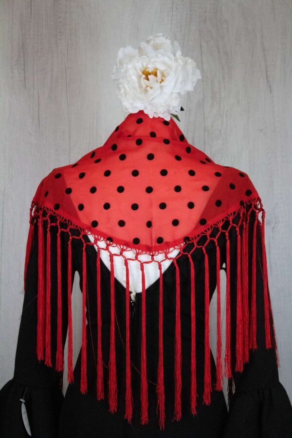 Mantón niña rojo estampado de lunares negros