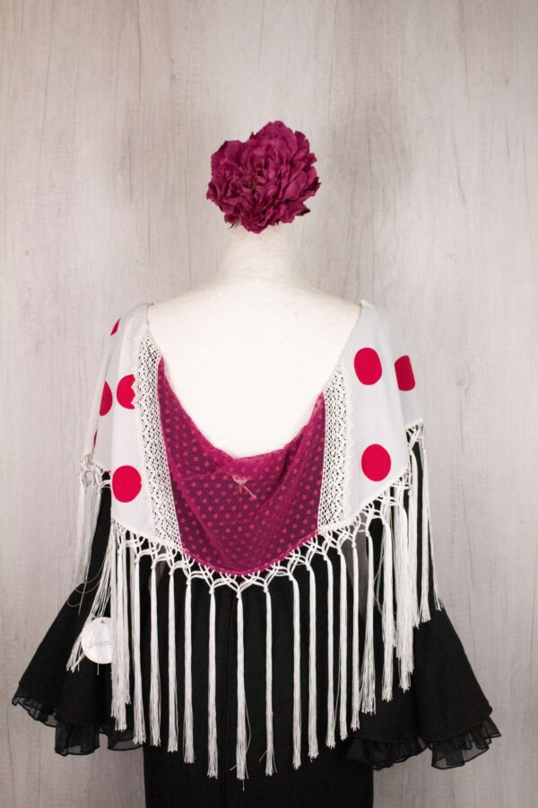 Mantón niña de lunares y plumeti fucsia