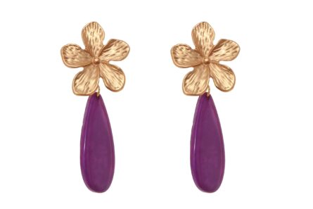 Pendiente de flamenca de lágrima plana de piedra cristal color morado con cabezal de flor - Imagen 1