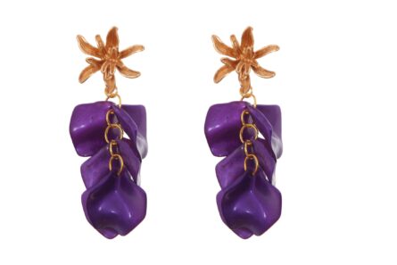 Pendientes de pétalos en color morado con cabezal de hojas - Imagen 1
