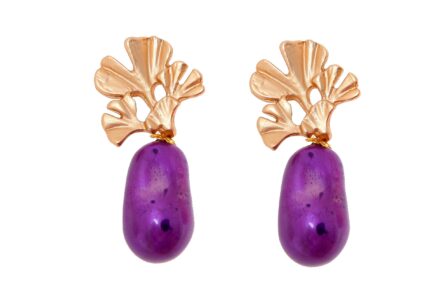 Pendiente de piedras nácar morado con cabezal de hojas - Imagen 1